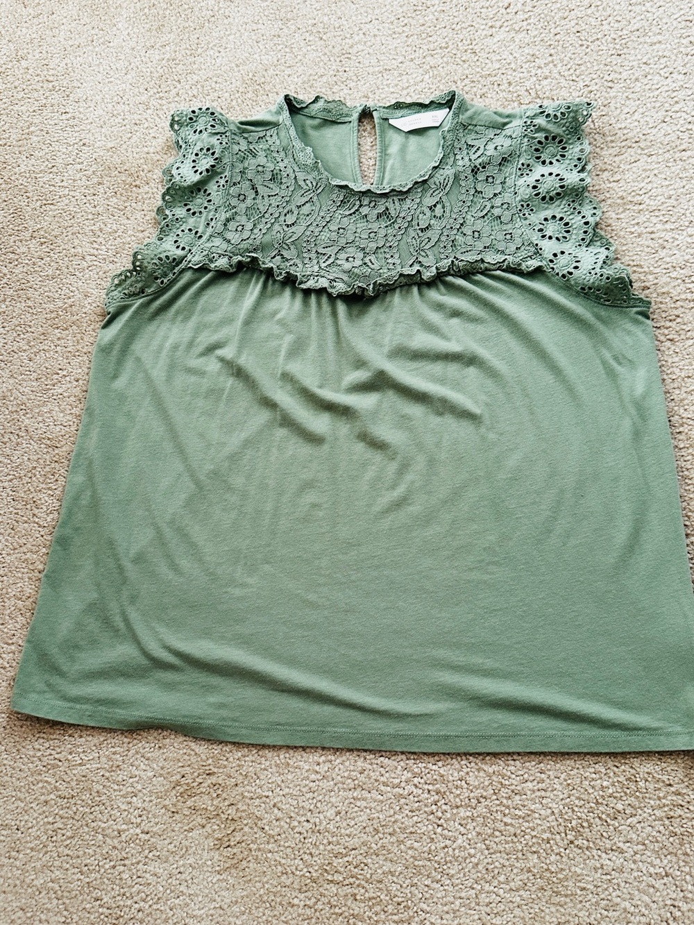 LC Lauren Conrad Green Lace Yoke Tank Top